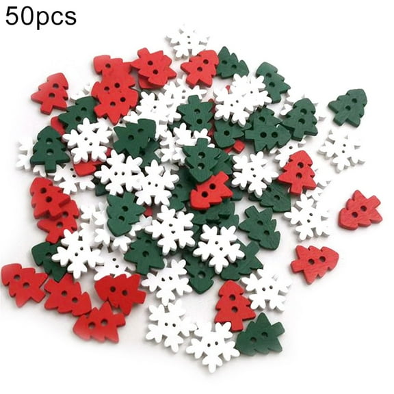 dianhelloya 50Pcs Wooden Xmas Tree Snowflake Buttons 2 Holes DIY Sewing Buckle Ornament