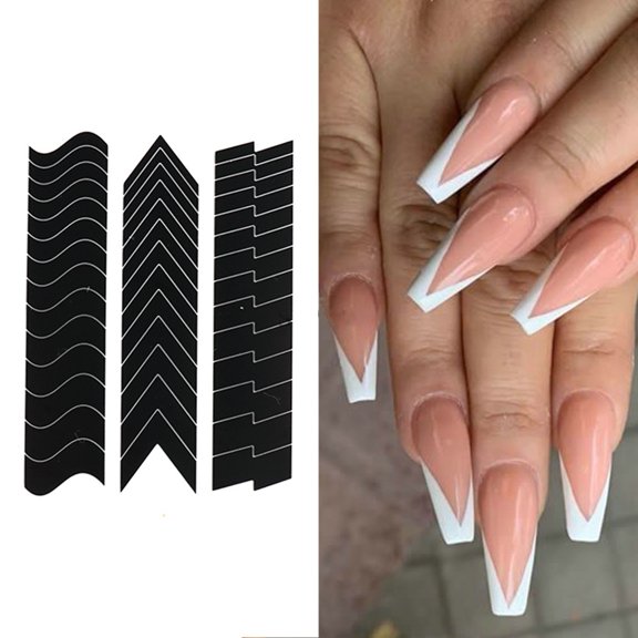 dianhelloya 6Pcs Nail Art Stencil Stickers French Line DIY Manicure Tools Stencil Stickers for Creative Wavy Oblique Spray Designs E