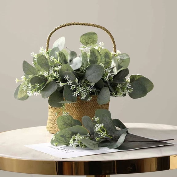 dianhelloya 7Pcs Artificial Eucalyptus Leaves Branch with Stem Realistic Reusable Faux Green Plants Greenery Home Table Decoration Photo Props A