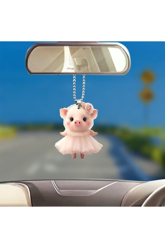 Acrylic Cartoon Pig Hanging Decoration with Bead Chain Car Rearview Mirror Pig Ornament Keychain Backpack Animal Pendant Birthday Gift