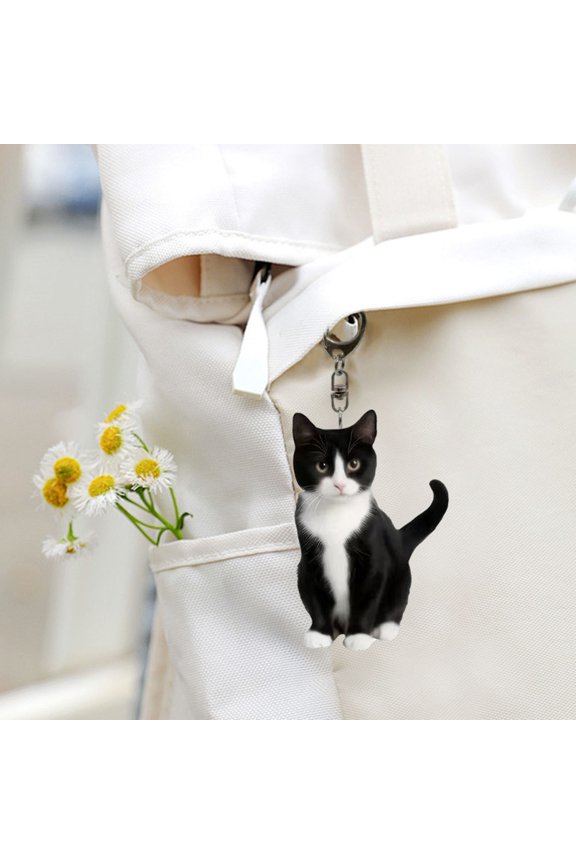 Acrylic Cat Key Chains Kitten Car Rearview Mirror Pendant Car Purse Bag Rings Pendant Cat Key Ornament for Car Interior Accessories