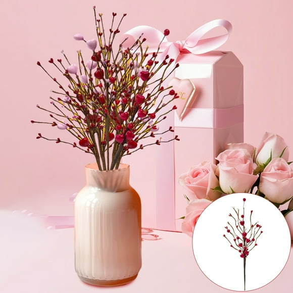 dianhelloya Artificial Berry Stems Decoration Vibrant Color Realistic Looking Valentine's Party Artificial Hearts Flowers Party Ornaments E