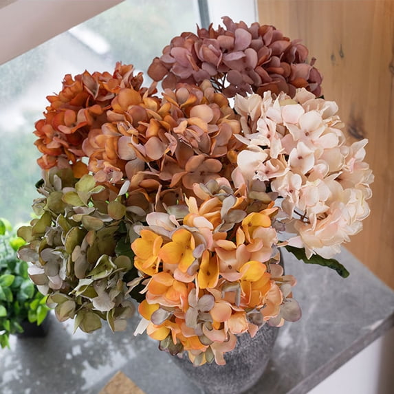dianhelloya Artificial Flower Fade-resistant Simulated Hydrangea Realistic Fake Plant for Home Weddings Decoration Beige
