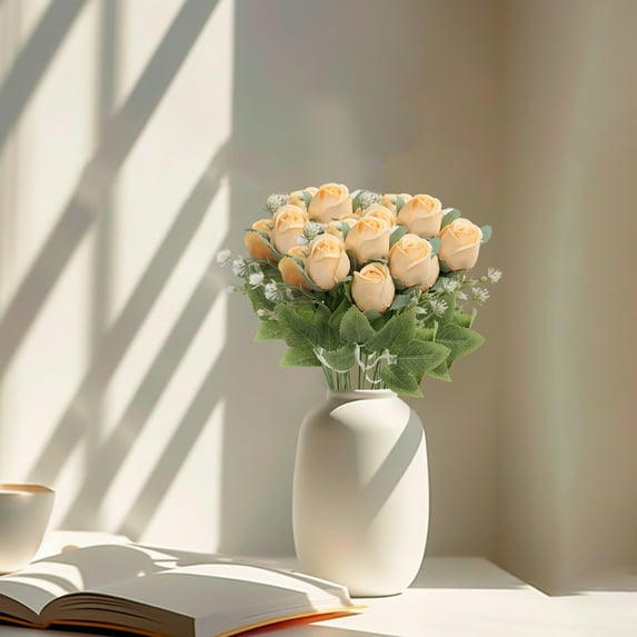 dianhelloya Artificial Rose Bouquet Exquisite Lifelike Easy to Care Non-fading Decoration Multi-purpose Plastic Flower Branches Pink