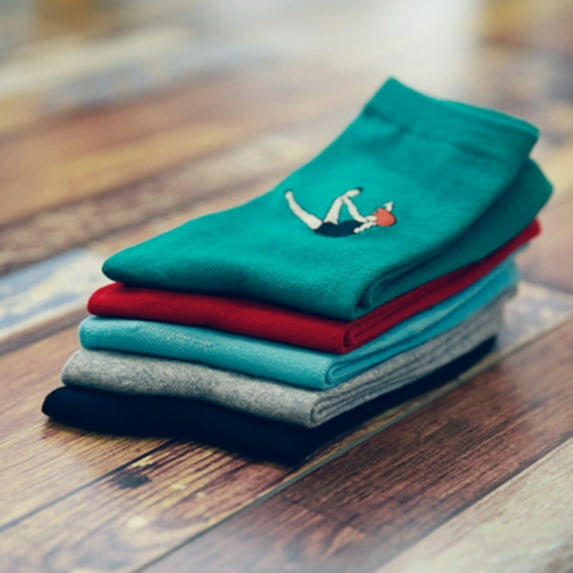 dianhelloya Autumn Winter Funny Cartoon Solid Color Elastic Cotton Middle Tube Crew Socks Black