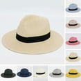 thumbnail image 1 of dianhelloya Band Decor Folding Thin Straw Hat Unisex Big Brim Sunscreen Jazz Hat White, 1 of 8