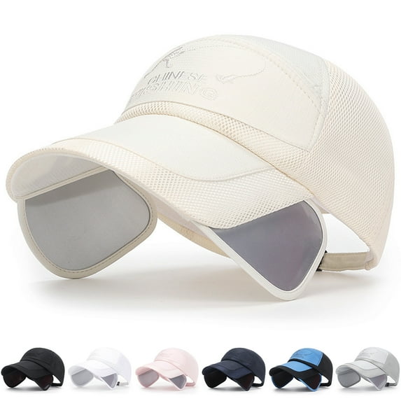 dianhelloya Baseball Hat Breathable Adjustable Extended Brim Anti-UV Embroidery Design Light Beige
