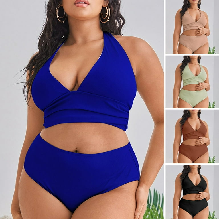 Bikini Sets for Women Big Bust Women's Solid Beach Bikini Plus Size Bikini  Top Underwire