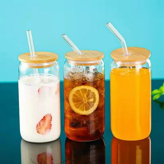 dianhelloya Borosilicate Glass Tumbler with Bamboo Lid, 470ml Insulated Cold Drink Cup for Coffee, Cocktails, Eco-Friendly Temperature Resistant Beverage Container
