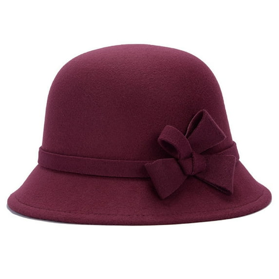 dianhelloya Cap Solid Color Comfortable Faux Wool Wide Brim Hat for Tea party