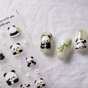 dianhelloya Cartoon Panda Nail Art Sticker 5D Bamboo Letter Waterproof PET Self-adhesive Women Girls Fake Nail Decoration Decal Party Supplies Gift B