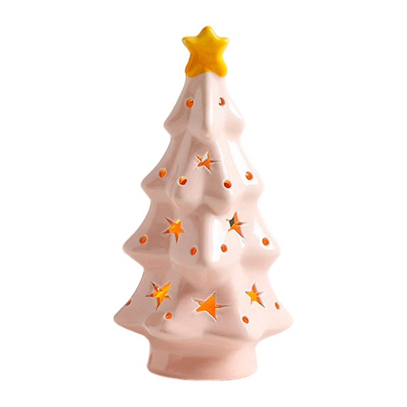 dianhelloya Ceramic Christmas Tree Decor High-temperature Firing Ceramics Ceramic Christmas Tree Figurine Small Xmas Tree with Fruit Topper Festive for Home