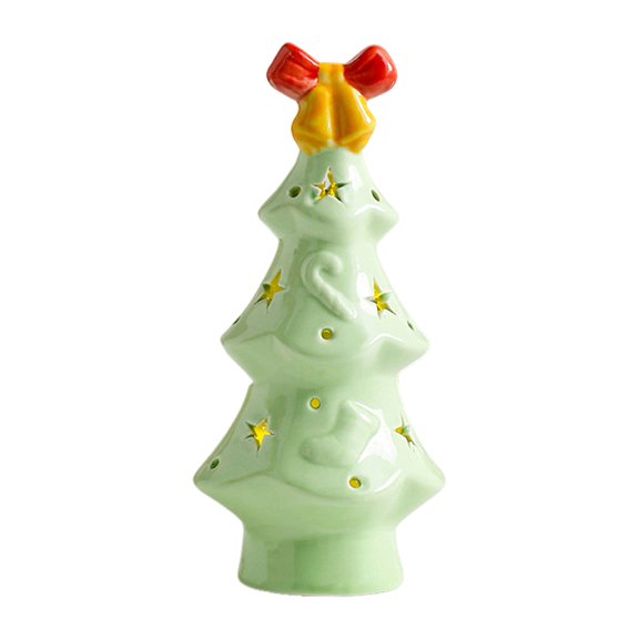 dianhelloya Ceramic Christmas Tree Decor High-temperature Firing Ceramics Ceramic Christmas Tree Figurine Small Xmas Tree with Fruit Topper Festive for Home