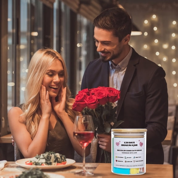 dianhelloya Date Ideas Jar with 5 Color-Coded Themes - Romantic, Creative Couples Activity Planner, Home Decor Gift for Weddings & Anniversaries in Elegant Glass Container