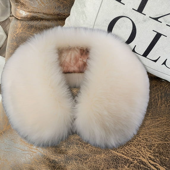 dianhelloya Fake Collar Thickened Soft Fluffy Faux Fur Solid Color Cold-resistant Windproof Men Women Winter Neck Warmer Scarf Female Male Neck Wrap Apricot