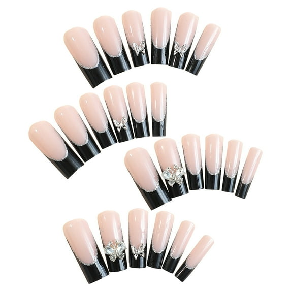 dianhelloya Fake Nails for Women Press on Nails French Acrylic Extra Long with Shiny Diy Manicure Full Cover Long Fake Nails