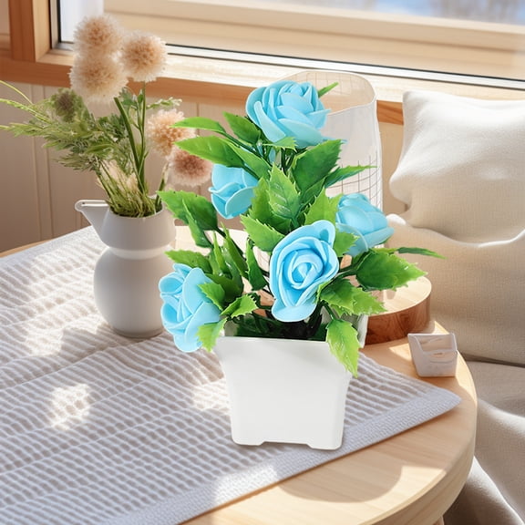 dianhelloya Fake Potted Plant Vibrant Color Artificial Rose Bonsai Fade-resistant Realistic Simulated Plant for Home Decoration Pink