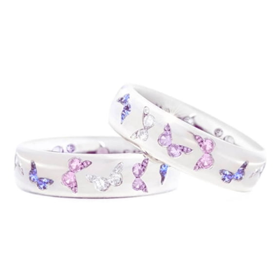 dianhelloya Fashion Women Butterfly Cubic Zirconia Inlaid Finger Ring Wedding Party Jewelry White