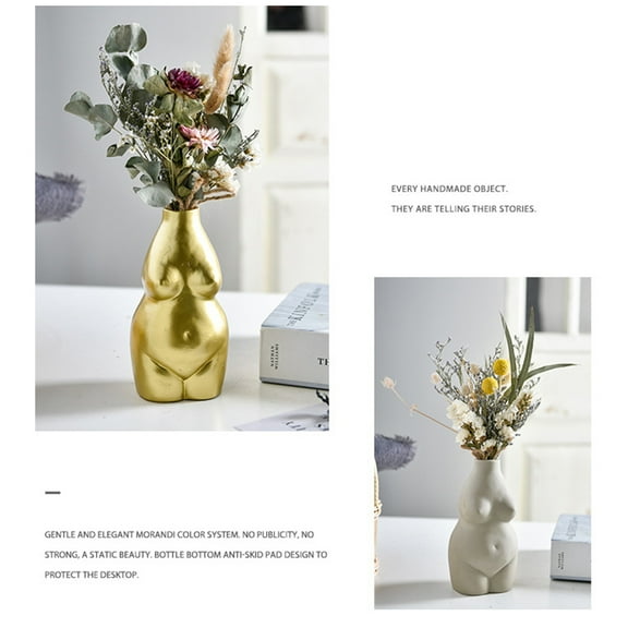 dianhelloya Female Body Art Ceramic Home Tabletop Decoration Plants Flower Pot Vase Planter Grey