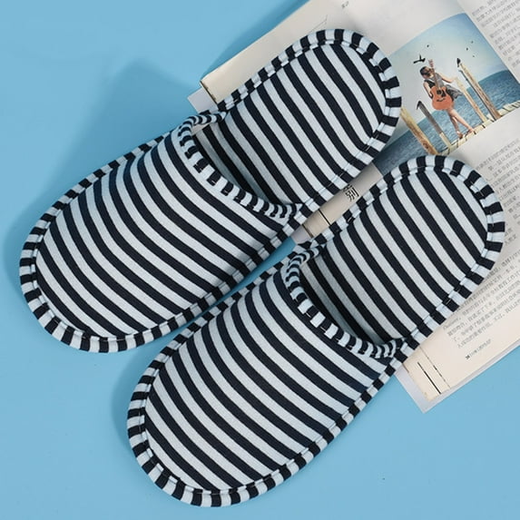 dianhelloya Foldable Unisex Stripe Print Non-Slip Thicken Outdoor Hotel Travel Slippers S Coffee*