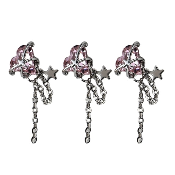dianhelloya Heart Chain Nail Art Jewelry Nail Art Rhinestones with Heart Chain Tassel Chain Crooked Heart Alloy Jewelry Star Pendant Silver Chain for Beautiful