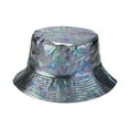 thumbnail image 1 of dianhelloya Hip Hop Unisex Bucket Hat Waterproof Holographic Adjustable Sun Faux Leather Flat Top Fisherman Hat for Daily Outing, 1 of 4