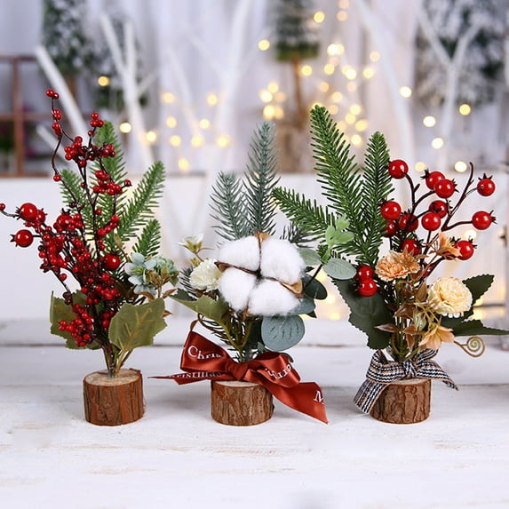dianhelloya Holiday Fake Tree Branch Berry Flower Christmas Showcase Ornament Desktop Decor E