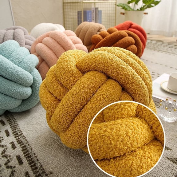 dianhelloya Knotted Ball Throw Pillow Ultra Soft Companionship Decorative Hand-woven Knotted Ball Lamb Velvet Sofa Cushion for Bathroom Light Pink
