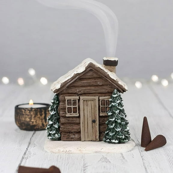 dianhelloya Log Cabin Incense Burner Christmas Style Good Detail Resin House Miniature Colorfast Decorative Rustic Home Fragrance Burner Censer New Year Gift for Xmas Snowhouse