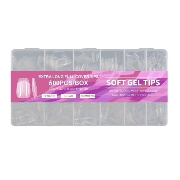 dianhelloya Medium Acrylic Nails 600pcs/box Square Nail Art Tips Ultra-thin Transparent Nail Extension Tips Crease Full Cover Fake Nails Diy Manicure for Home