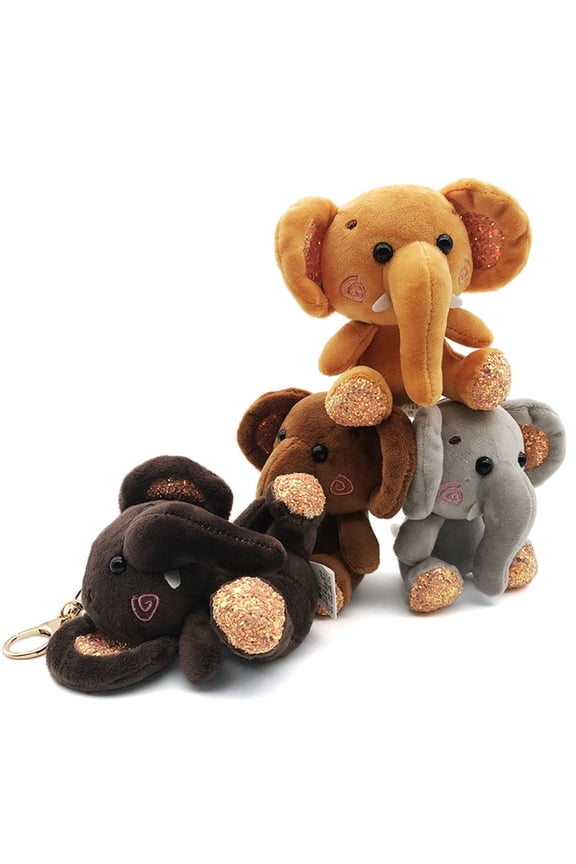 Mini Elephant Plush Stuffed Doll Pendant Keychain Key Chain Holder Bag Decor Dark Grey
