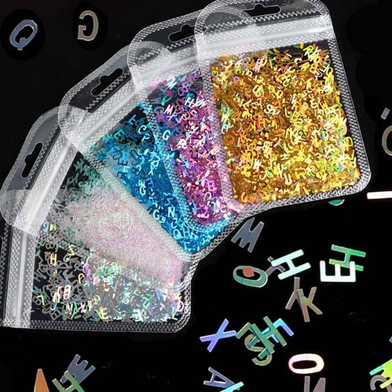 dianhelloya Nail Art Supplies 1 Pack Nail Sequins Glitter Letter Pattern PET Mixed Style Nail Paillette for Women