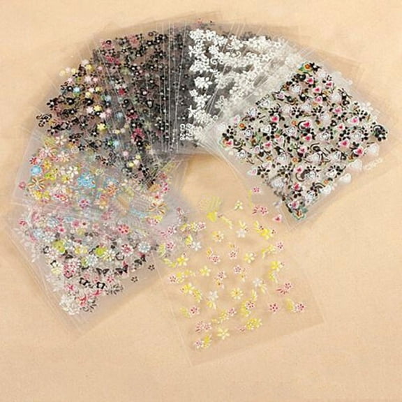dianhelloya Nail Art Supplies 10 Sheets Nail Art Transfer Stickers 3D Design Manicure Tips Decal Decorations