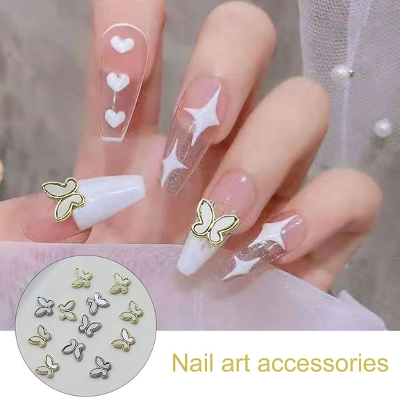 dianhelloya Nail Art Supplies 10Pcs Butterfly Nail Decors Shining Three-dimensional Non-falling Gloss DIY 3D Shell Butterfly Manicure Glitter Decorations for Nail Salon
