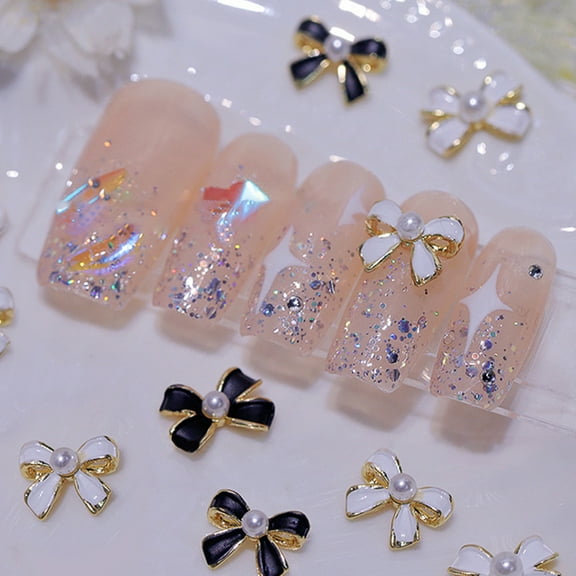 dianhelloya Nail Art Supplies 10Pcs Nail Ornaments Unique Shape Faux Pearl Design Vibrant Color Amazing Visual Effect 3D Bow-knot Nail Charms Ornaments Jewelry Manicure for Nail