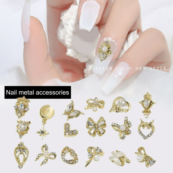dianhelloya Nail Art Supplies 10Pcs Nail Ornament Shining Easy Paste Three-dimensional DIY Sparkling Planet Pendant Carrot Ring Bow Nail Charm Nail Salon Supply