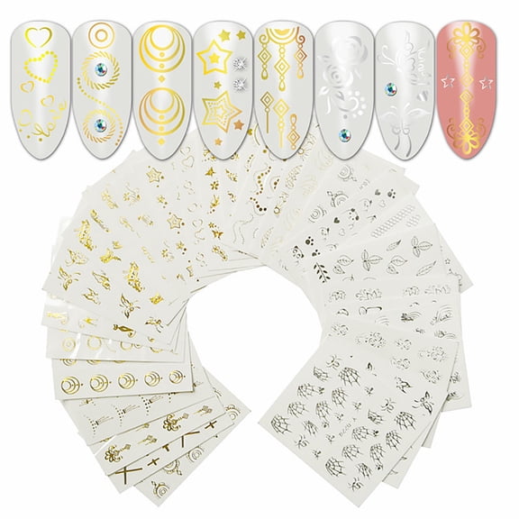 dianhelloya Nail Art Supplies 30 Sheets Golden Silver Butterfly Cat Spider Nail Art DIY Decor Sticker Decal