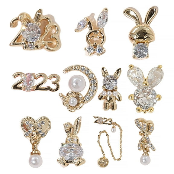 dianhelloya Nail Art Supplies 5Pcs Rabbit Nail Decors Shining Paste Easily Three-dimensional DIY Zircon 2023 Bunny Year Bow Pendant Nail Charms for Girl (A)