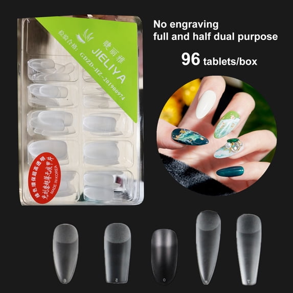 dianhelloya Nail Art Supplies 96Pcs/Box Seamless Nail Tips Ladder Shape Ultra Thin Water Drop Fold Transparent Frosted Tip for Manicure