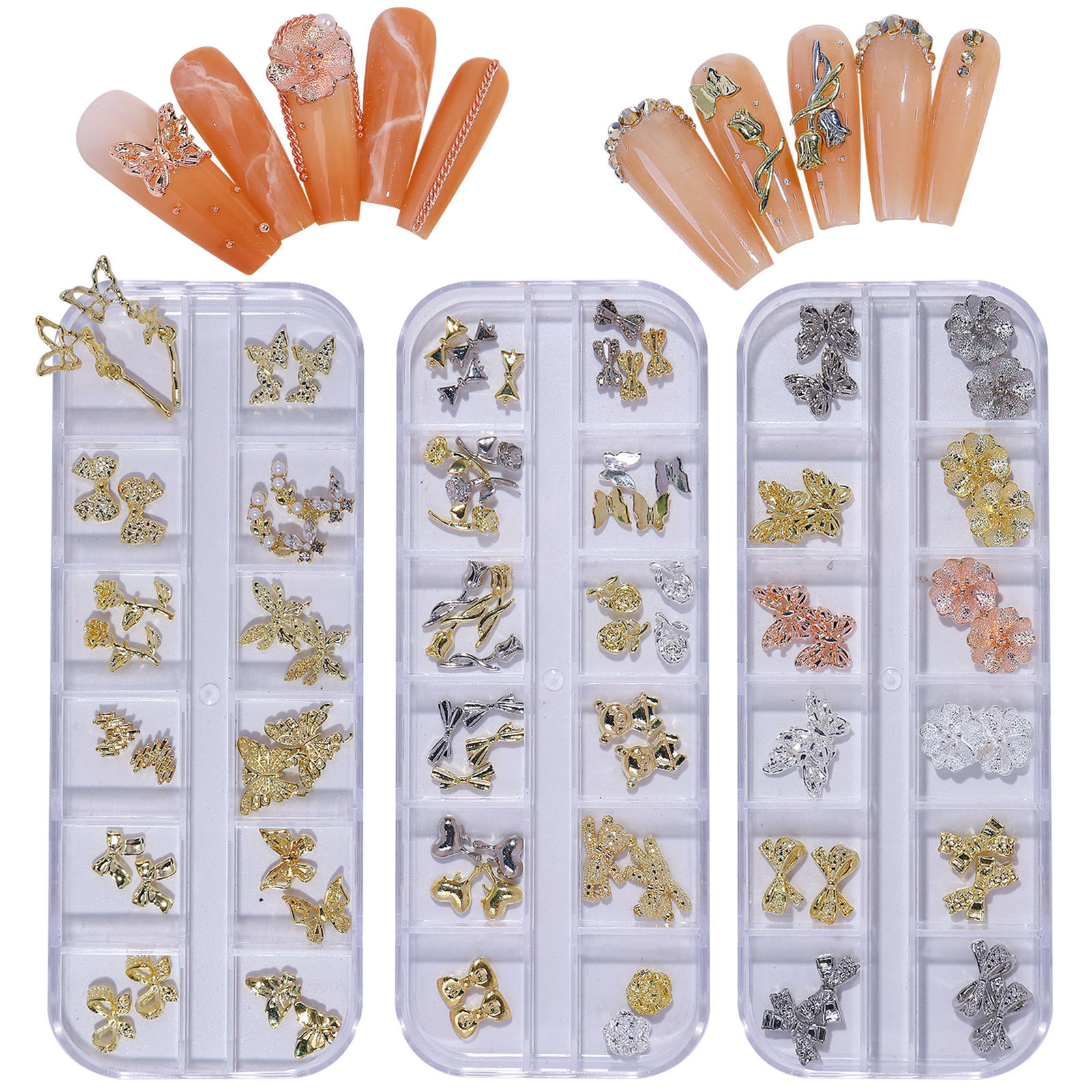 dianhelloya Nail Art Supplies Nail Art Decor Mixed Styles Three-dimensional Shining Sparkling DIY 12 Grids Luxury Manicure Butterfly Ornament Nail Salon Supply