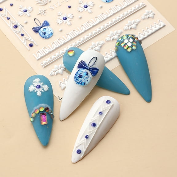 dianhelloya Nail Art Supplies Nail Sticker Christmas Pattern 5D Stereoscopic Exquisite Effects Non-Fading Self-adhesive DIY Manicure Various Styles Embossed Floral Nail Art Decal Nail Supplies (F)