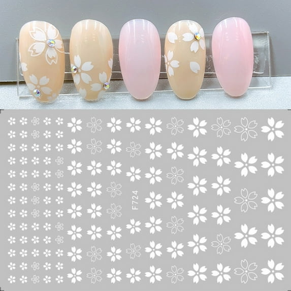 dianhelloya Nail Sticker Self Adhesive Strong Stickiness Removable Creative Pattern Easy to Apply Decorative Paper Easy-peel Nail Decal 3D Petal Manicure Decor White D