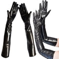 thumbnail image 1 of dianhelloya Nightclub Gloves Soft Paint Finish Long Full Fingers Over Elbow Decorative Patent Leather Punk Style Women Club Gloves for Party 1 Pair Black, 1 of 7