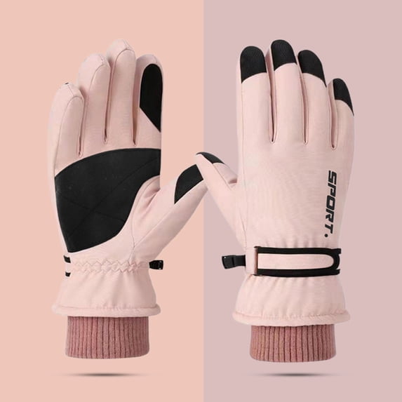 dianhelloya Patchwork Color Letter Print Hook Loop Fasteners Elastic Knitting Cuffs Winter Gloves Unisex Fluffy Lining Touch Screen Thermal Gloves Costume Accessories 1 Pair Pink