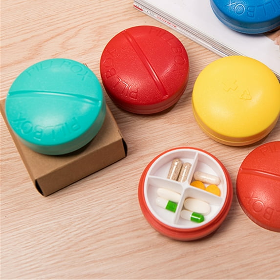 dianhelloya Pill Box Round Shape 4 Compartments Portable Capsule Tablet Storage Organizer Pill Case for Travel Dark Blue