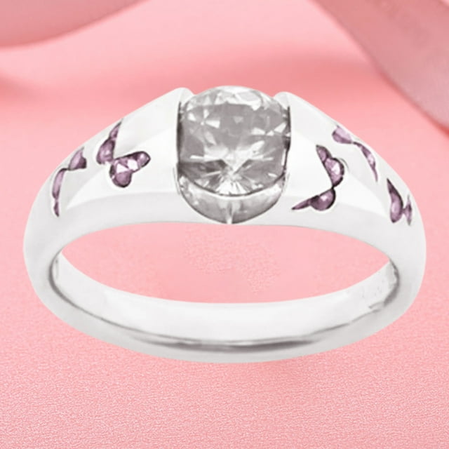 dianhelloya Ring Butterfly Pattern Jewelry Accessories Alloy Cubic Zirconia Finger Band for Women Pink