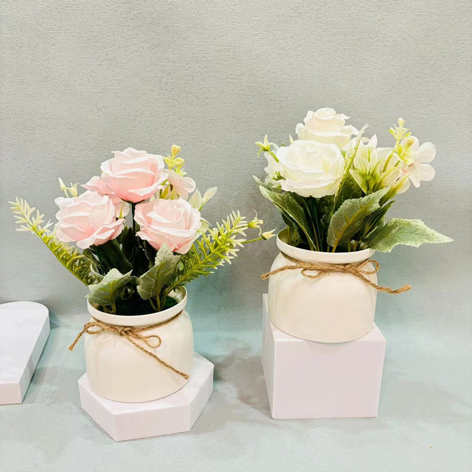 Plante Artificielle Topiaire En Pot - Décoration Maison Ou Jardin - Fausses Roses Et Herbe Verte - Taille Environ 30x12 Cm