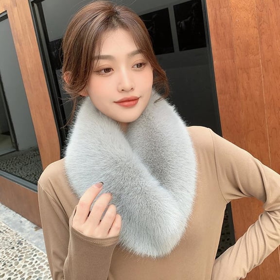 dianhelloya Solid Color Wide Warm Clip Buckle Winter Scarf Female Faux Fur Scarf Neck Warmer Fashion Accessories Coffee