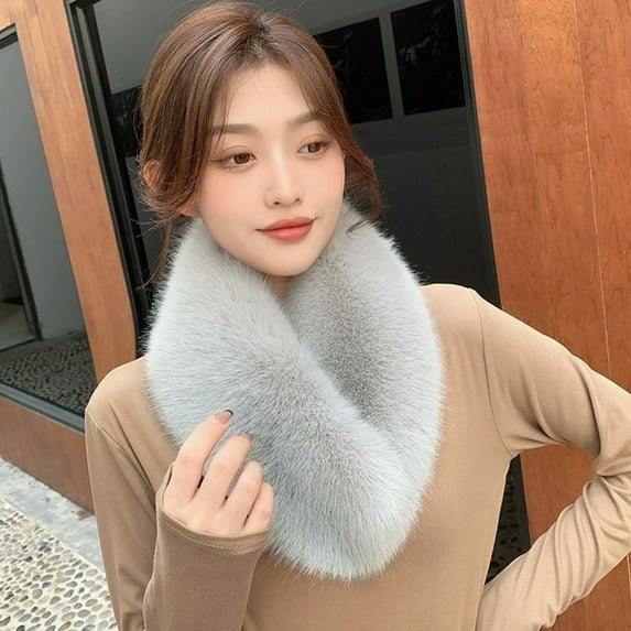 dianhelloya Solid Color Wide Warm Clip Buckle Winter Scarf Female Faux Fur Scarf Neck Warmer Fashion Accessories Pink