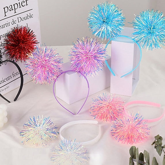 dianhelloya Sparkling Foil Strips Headband Handmade Christmas Fashionable Hair Accessory for Cosplay Parties Birthdays for Xmas Red